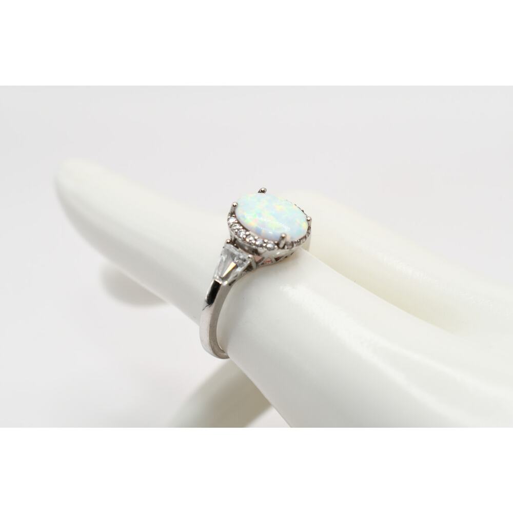 Sterling 925 Faux Opal Ring Size 7 Oval Halo Setting